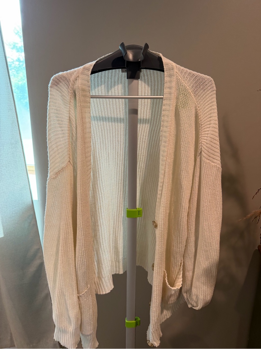 American Eagle Outfitters Open-Front Cream Knit Cardigan